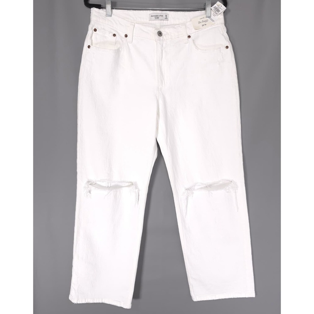 ABERCROMBIE & FITCH New Women's Jeans Baggy Low Rise Distressed 29 8s White - Picture 3 of 16
